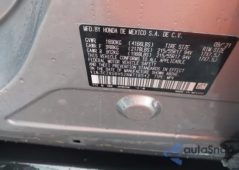 2022 Honda Hr-V Awd Ex z USA, uszkodzony, nr VIN 3CZRU6H52NM716542